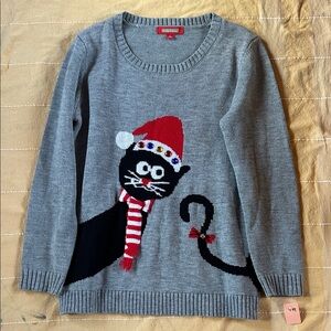 Festive Gray Cat Sweater with Santa Hat